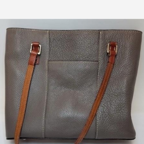 Dooney & Burke Pebble Leather Small Lexington Shopper Elephant Gray Tan - Picture 3 of 5